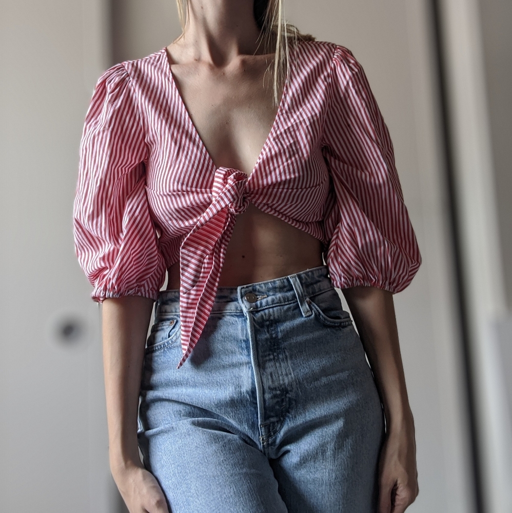 Striped tie front top